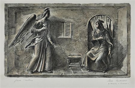 Silvio Consadori L'ANNUNCIAZIONE litografia su carta, cm 37x57; es. prova...