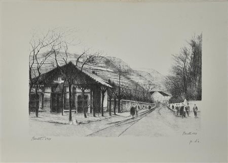 Marisa Benetti VECCHIA STAZIONE, 1977 litografia, cm 50x70; es. P.A. firma,...