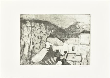 Aldo Castano PAESAGGIO LIGURE incisione su carta, battuta cm 22,5x3, su...