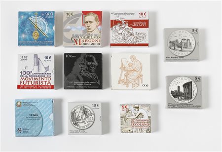  - ITALIA REPUBBLICA, LOTTO DI 11 COMMEMORATIVE IN EURO, 3 DA €5, 8 DA €10.