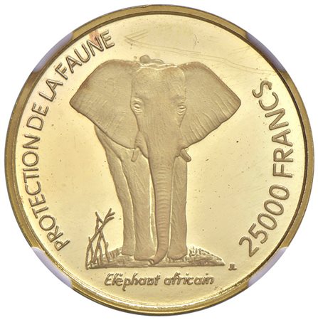 - BURKINA FASO 2007 25.000 FRANCS ELEPHANT IN SLAB NGC PF 68.