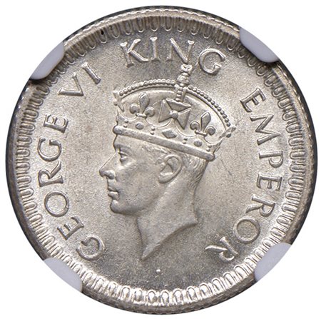  - INDIA 1/4 RUPIA 1942(C) IN SLAB NGC MS 63.