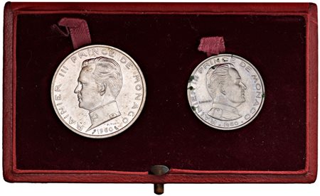  - PRINCIPATO DI MONACO, PROVA 5 FRANCHI ARGENTO E UN FRANCO NICHEL 1960 FDC .