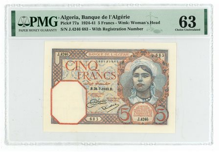  - 5 FRANCS BANQUE DE L’ALGÉRIE FRENCH ADMINISTRATION 28/07/1933 qFDS.