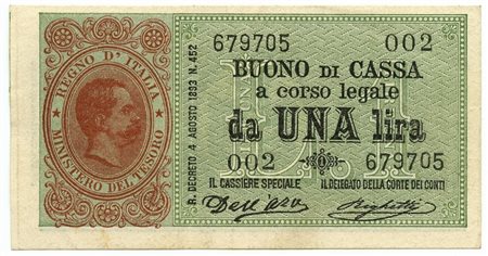  - 1 LIRA BUONO DI CASSA EFFIGE UMBERTO I 15/09/1893 qSPL.