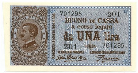  - 1 LIRA BUONO DI CASSA VITTORIO EMANUELE III PORENA LUGLIO 1921 FDS.