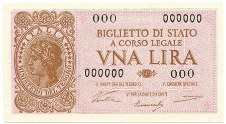  - 1 LIRA CAMPIONE SPECIMEN BIGLIETTO DI STATO LUOGOTENENZA 23/11/1944 FDS-/FDS.