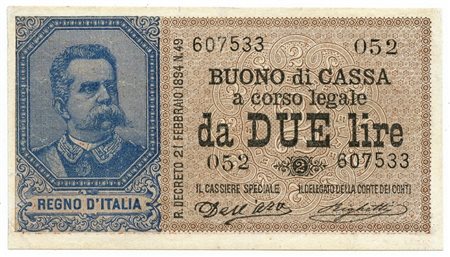  - 2 LIRE BUONO DI CASSA EFFIGE UMBERTO I 22/02/1894 BB.