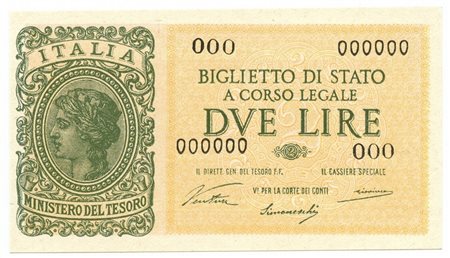  - 2 LIRE CAMPIONE SPECIMEN BIGLIETTO DI STATO LUOGOTENENZA UMBERTO 23/11/1944 qFDS.