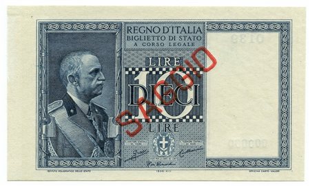  - 10 LIRE CAMPIONE SAGGIO SPECIMEN BIGLIETTO DI STATO VEIII FASCIO 1935 XIII SUP+.