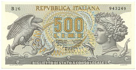  - 500 LIRE BIGLIETTO DI STATO ARETUSA 23/04/1975 FDS-.