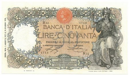  - 50 LIRE CAPRANESI BUOI TESTINA DECRETO 01/08/1917 qBB.
