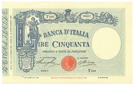  - 50 LIRE BARBETTI GRANDE L MATRICE LATERALE TESTINA FASCIO 07/10/1929 SPL+.