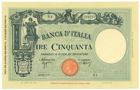  - 50 LIRE BARBETTI GRANDE L SENZA MATRICE FASCIO 31/03/1943 qFDS.