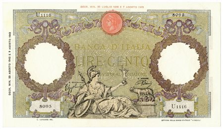  - 100 LIRE CAPRANESI AQUILA ROMANA TESTINA RETRO BI 23/08/1943 SUP+.