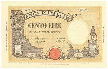  - 100 LIRE BARBETTI GRANDE B GIALLO TESTINA BI 23/08/1943 SUP.
