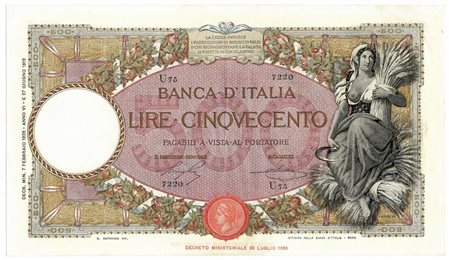  - 500 LIRE CAPRANESI MIETITRICE TESTINA FASCIO ROMA 07/02/1928 SPL .
