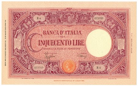  - 500 LIRE BARBETTI GRANDE C TESTINA FASCIO 31/03/1943 SUP .