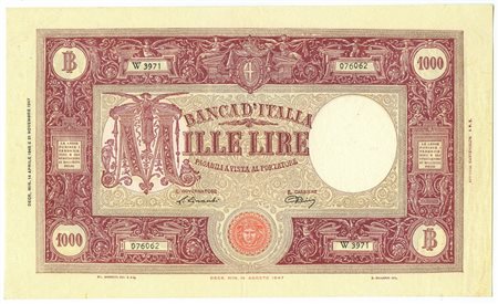  - 1000 LIRE BARBETTI GRANDE M MEDUSA BI REPUBBLICA ITALIANA 14/04/1948 SPL.