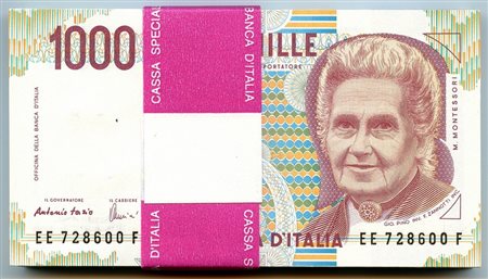  - 1000 LIRE MAZZETTA COMPLETA MARIA MONTESSORI LETTERA E 18/12/1995 FDS-/FDS.