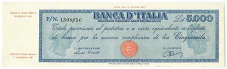 - 5000 LIRE TITOLO PROVVISORIO MEDUSA REPUBBLICA ITALIANA 28/01/1948 BB.