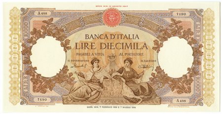  - 10000 LIRE CAPRANESI REPUBBLICHE MARINARE REGINE DEL MARE MEDUSA 07/02/1953 SUP-.