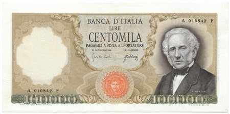  - 100000 LIRE ALESSANDRO MANZONI MEDUSA 03/07/1967 BB/BB+.