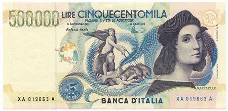  - 500000 LIRE BANCA D'ITALIA RAFFAELLO SERIE SOSTITUTIVA XA 25/07/2001 SUP+ .