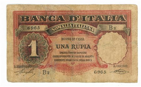  - 1 RUPIA COLONIA ITALIANA DELLA SOMALIA BANCA D'ITALIA 08/09/1920 MB+ .