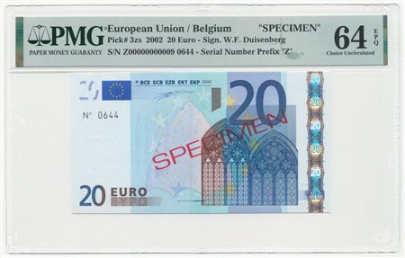  - 20 EURO SPECIMEN BELGIUM FIRST SERIES DUISENBERG T001 2002 qFDS.