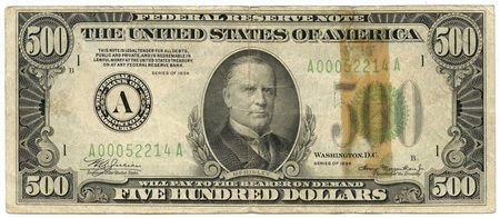  - 500 DOLLARS A BOSTON MASSACHUSETTS UNITED STATES OF AMERICA MCKINLEY 1934 MB/BB.