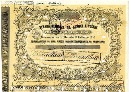  - 1856 - STRADA FERRATA DA GENOVA A VOLTRI - 1 OBBLIG.