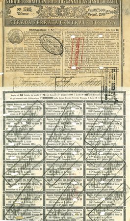  - 1863 - STRADA FERRATA CENTRALE TOSCANA - 1 OBBLIG. SERIE B SIENA.