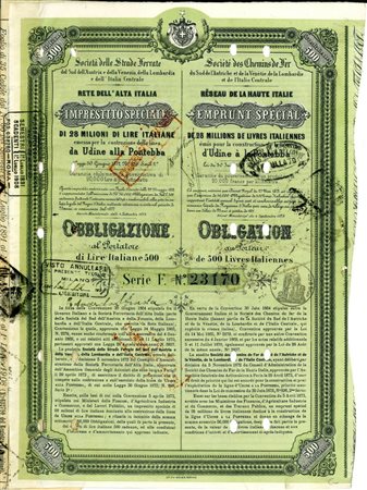  - 1873 - SOC. STRADE FERRATE SUD AUSTRIA E DELLA VENEZIA - 1 OBBLIG.