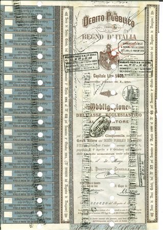  - 1881 - 1 OBBLIGAZIONE ASSE ECCLESIASTICO D. P. REGNO D'ITALIA L. 5000.