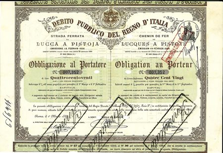  - 1889 - STRADA FERRATA DA LUCCA A PISTOIA - 1 OBBLIGAZIONE ROMA.