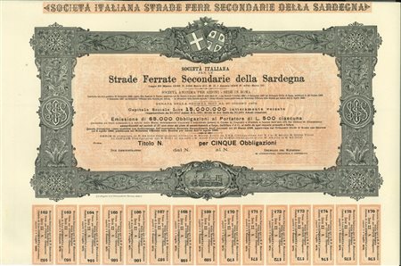  - 1892 - STRADE FERRATE SEC. DELLA SARDEGNA - 5 OBBLIG. ROMA.