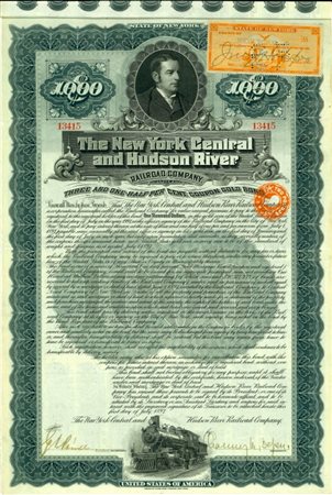  - 1897 - THE NEW YORK CENTRAL AND HUDSON RIVER RAILROAD BOND $ 1.000 Firma C. Depew.