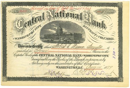  - 1899 - CENTRAL NATIONAL BANK OF WASHINGTON CITY - 4 AZIONI -.