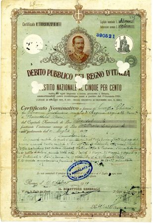  - 1916 - DEB. PUBBLICO REGNO D'ITALIA PRESTITO NAZIONALE 5% - ROMA.