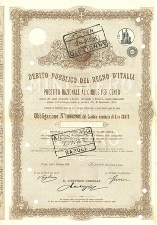  - 1916 - OBBLIGAZIONE LIRE 100 - REGNO D'ITALIA ROMA.