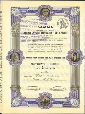  - 1926 - SAMMA MODELLATORI MECCANICI ED AFFINI 1 AZIONE - TORINO.