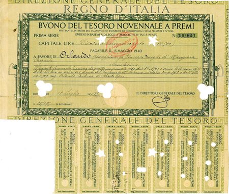  - 1931 - TITOLO PER BUONO DEL TESORO NOVENNALE - PRIMA SERIE ROMA.