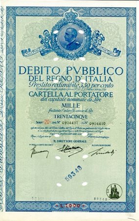  - 1934 - CARTELLA 1000 LIRE INTERESSE 3,50 % REGNO D'ITALIA.