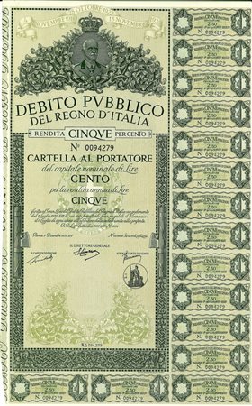  - 1935 - RENDITA 5% - CARTELLA 100 LIRE - ROMA NON ANNULLATO (verde).