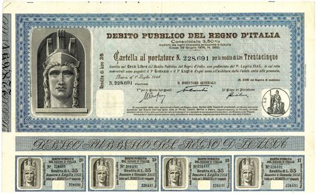  - 1945 - CONSOLIDATO 3,5% LIRE 1.000 DEBITO PUBBLICO REGNO D'ITALIA - NON ANNULLATO - ROMA.