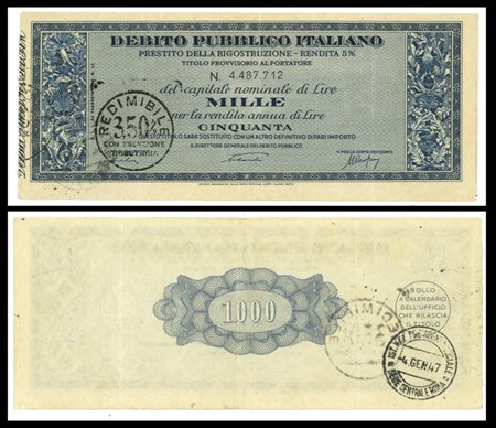 - 1946 - PRESTITO DELLA RICOSTRUZIONE 5% - TITOLO 1.000 LIRE - ROMA (Luogotenenza, blu).