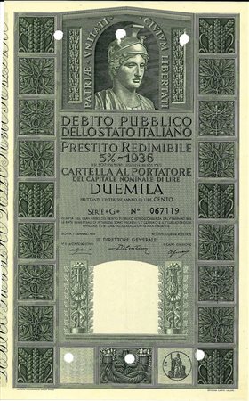  - 1955 - PRESTITO REDIMIBILE 5% - CARTELLA 2.000 LIRE SERIE G - ROMA (Italia elmata, grigio).
