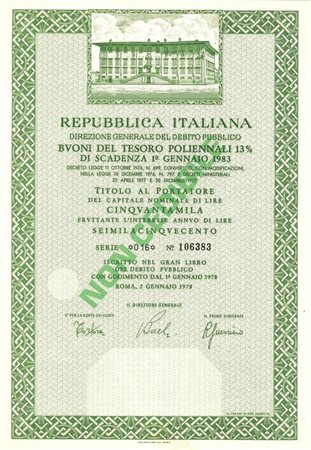 - 1978 - BTP POLIENNALI SERIE 041 - 50000 LIRE ROMA.