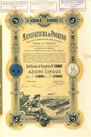  - 1906 - MANIFATTURA DI POIRINO - 5 AZIONI - TORINO.